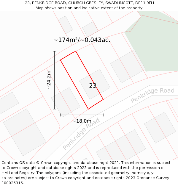 23, PENKRIDGE ROAD, CHURCH GRESLEY, SWADLINCOTE, DE11 9FH: Plot and title map