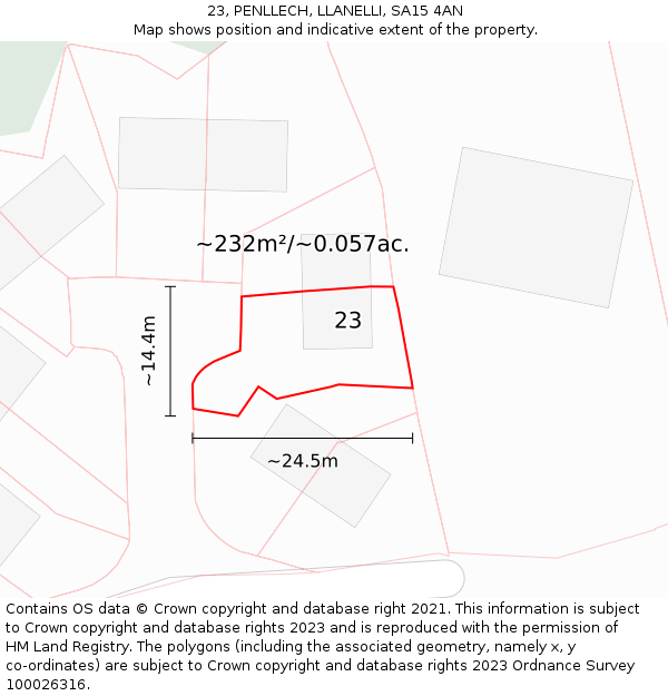 23, PENLLECH, LLANELLI, SA15 4AN: Plot and title map