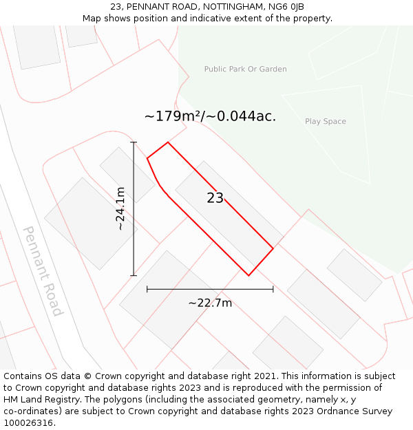 23, PENNANT ROAD, NOTTINGHAM, NG6 0JB: Plot and title map