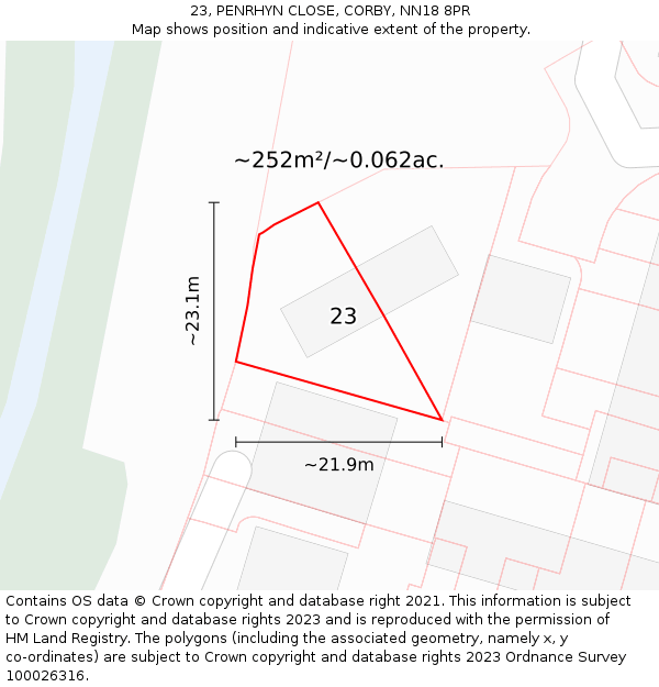 23, PENRHYN CLOSE, CORBY, NN18 8PR: Plot and title map