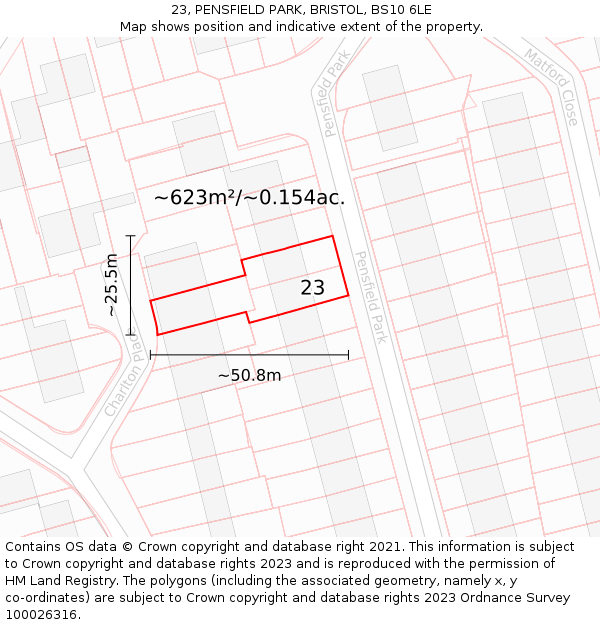 23, PENSFIELD PARK, BRISTOL, BS10 6LE: Plot and title map