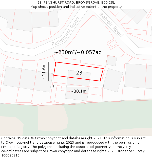 23, PENSHURST ROAD, BROMSGROVE, B60 2SL: Plot and title map