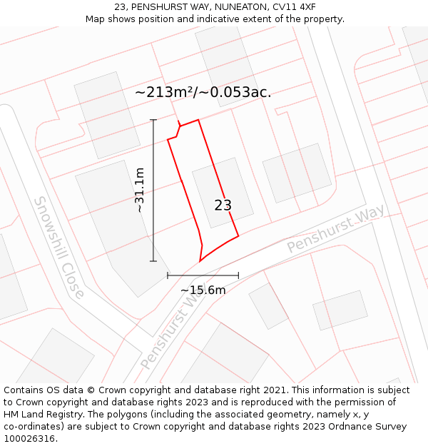 23, PENSHURST WAY, NUNEATON, CV11 4XF: Plot and title map