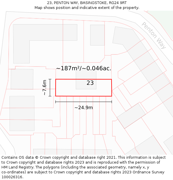 23, PENTON WAY, BASINGSTOKE, RG24 9RT: Plot and title map