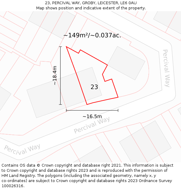 23, PERCIVAL WAY, GROBY, LEICESTER, LE6 0AU: Plot and title map