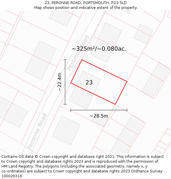 23, PERONNE ROAD, PORTSMOUTH, PO3 5LD: Plot and title map