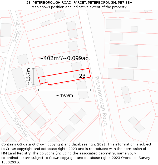23, PETERBOROUGH ROAD, FARCET, PETERBOROUGH, PE7 3BH: Plot and title map