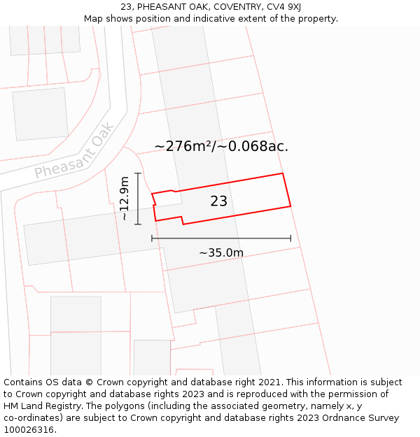 23, PHEASANT OAK, COVENTRY, CV4 9XJ: Plot and title map