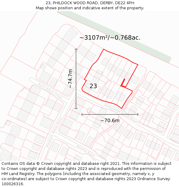 23, PHILDOCK WOOD ROAD, DERBY, DE22 4PH: Plot and title map
