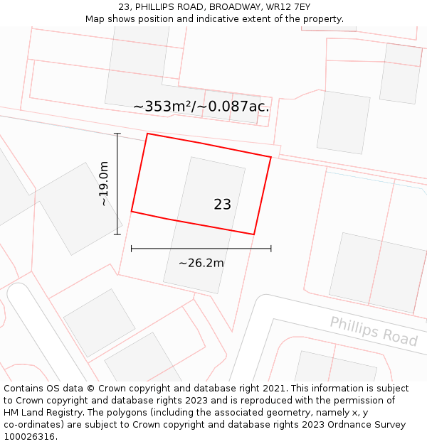 23, PHILLIPS ROAD, BROADWAY, WR12 7EY: Plot and title map