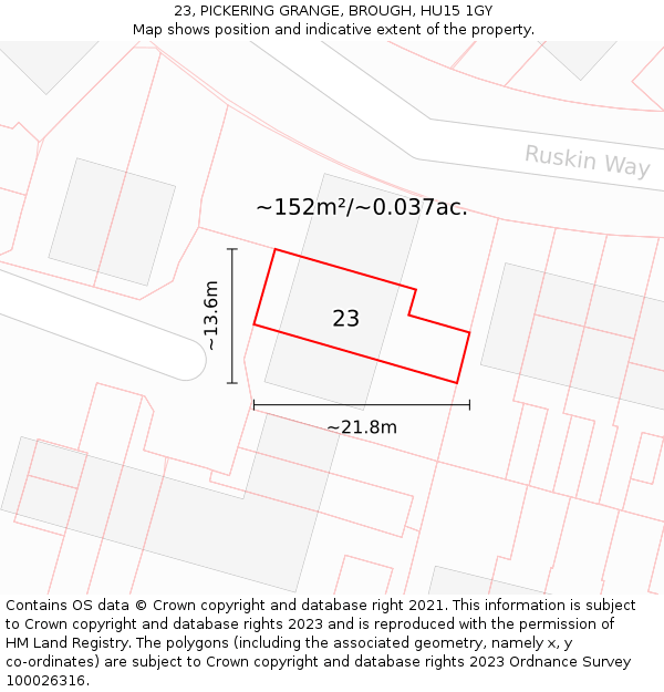 23, PICKERING GRANGE, BROUGH, HU15 1GY: Plot and title map