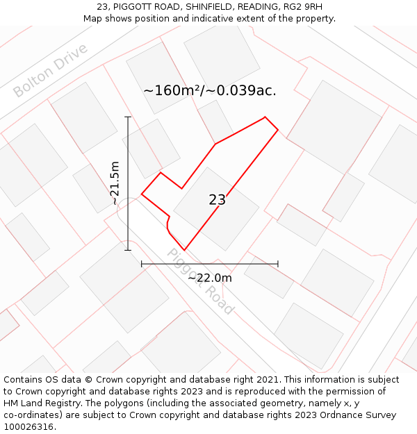 23, PIGGOTT ROAD, SHINFIELD, READING, RG2 9RH: Plot and title map