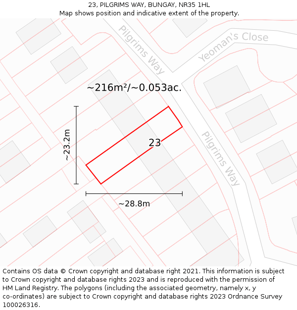 23, PILGRIMS WAY, BUNGAY, NR35 1HL: Plot and title map