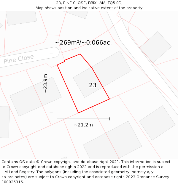 23, PINE CLOSE, BRIXHAM, TQ5 0DJ: Plot and title map