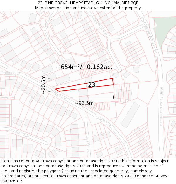23, PINE GROVE, HEMPSTEAD, GILLINGHAM, ME7 3QR: Plot and title map