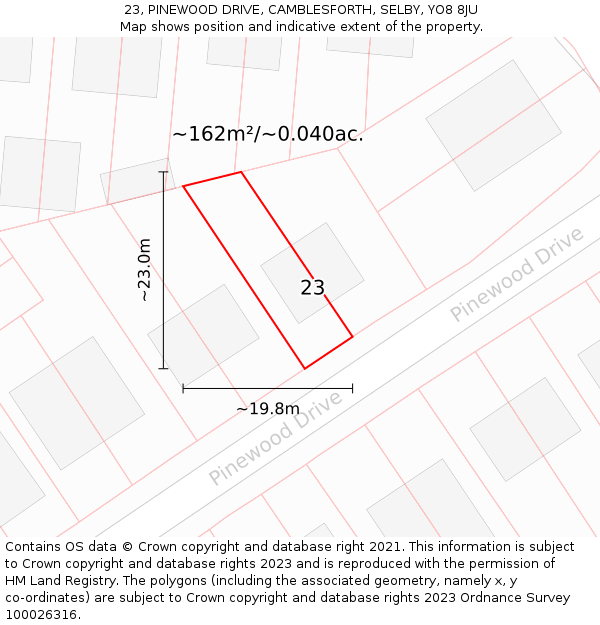 23, PINEWOOD DRIVE, CAMBLESFORTH, SELBY, YO8 8JU: Plot and title map