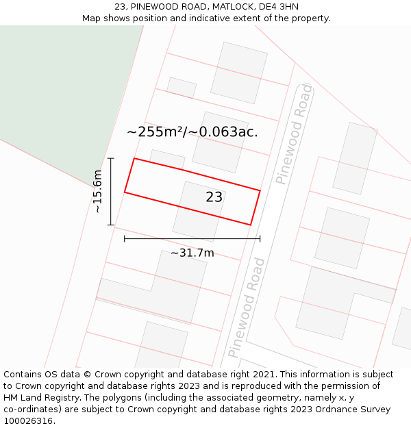 23, PINEWOOD ROAD, MATLOCK, DE4 3HN: Plot and title map