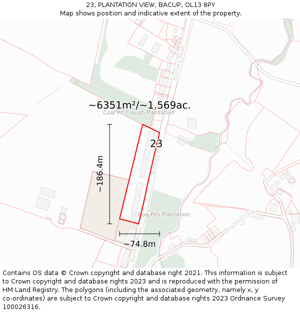 23, PLANTATION VIEW, BACUP, OL13 8PY: Plot and title map