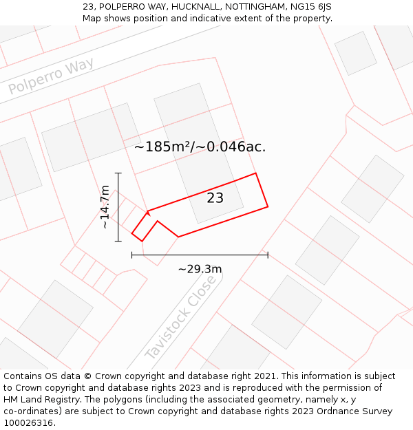 23, POLPERRO WAY, HUCKNALL, NOTTINGHAM, NG15 6JS: Plot and title map