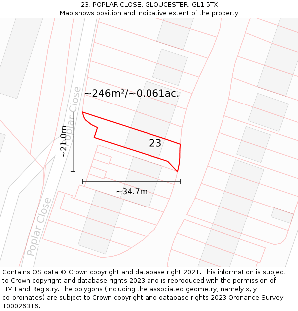 23, POPLAR CLOSE, GLOUCESTER, GL1 5TX: Plot and title map