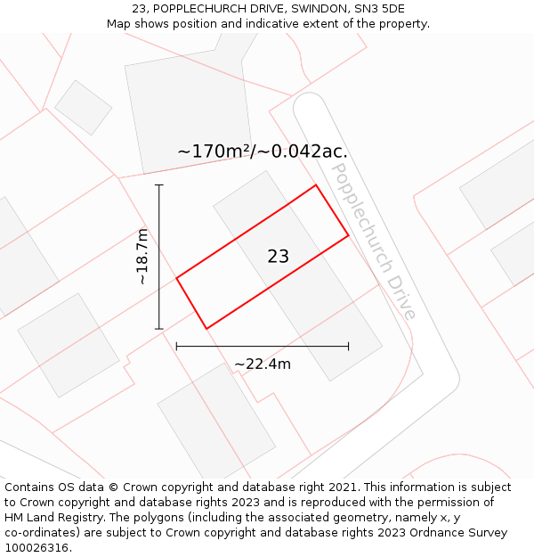 23, POPPLECHURCH DRIVE, SWINDON, SN3 5DE: Plot and title map