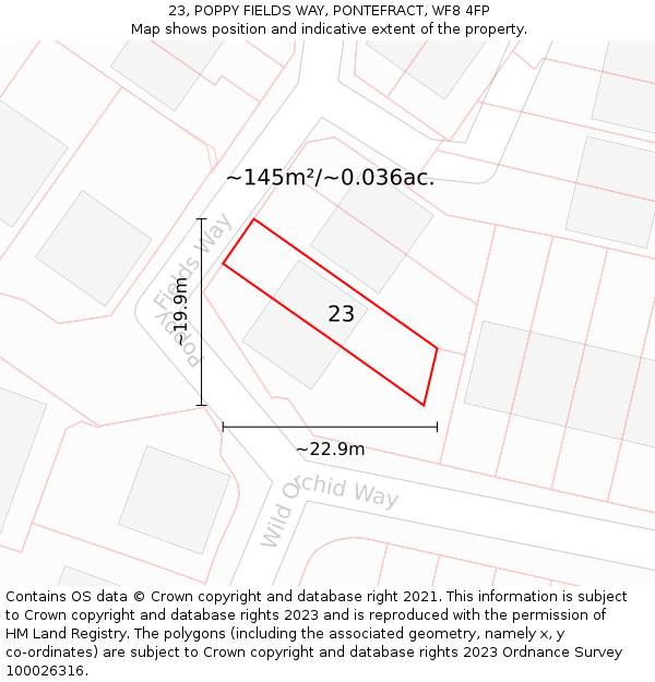 23, POPPY FIELDS WAY, PONTEFRACT, WF8 4FP: Plot and title map
