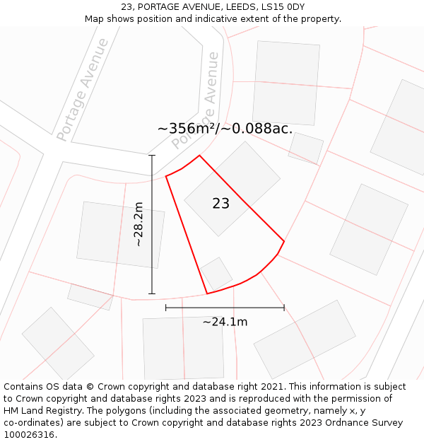 23, PORTAGE AVENUE, LEEDS, LS15 0DY: Plot and title map
