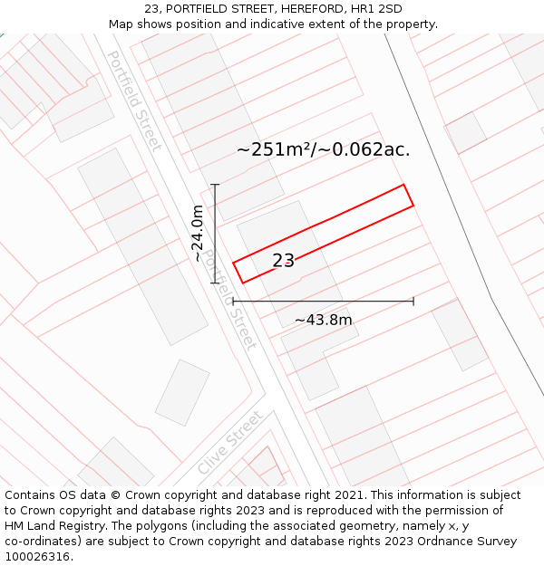 23, PORTFIELD STREET, HEREFORD, HR1 2SD: Plot and title map
