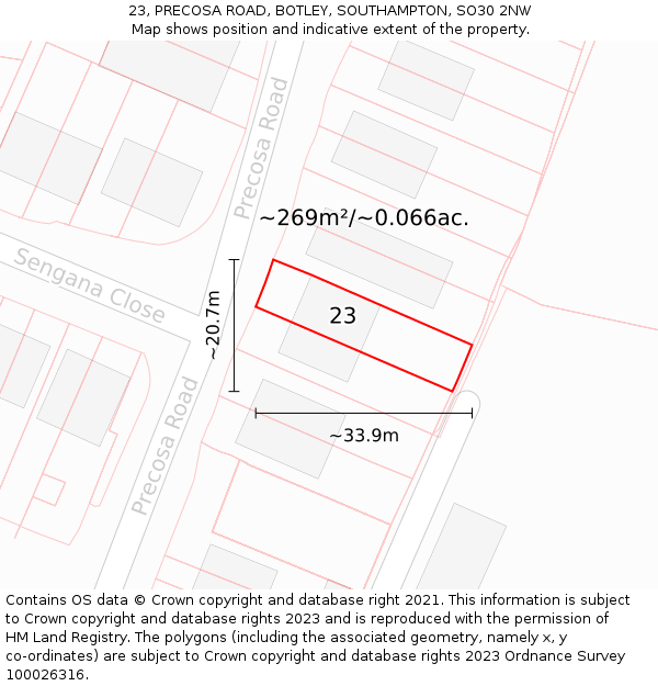 23, PRECOSA ROAD, BOTLEY, SOUTHAMPTON, SO30 2NW: Plot and title map