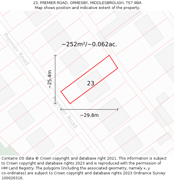 23, PREMIER ROAD, ORMESBY, MIDDLESBROUGH, TS7 9BA: Plot and title map
