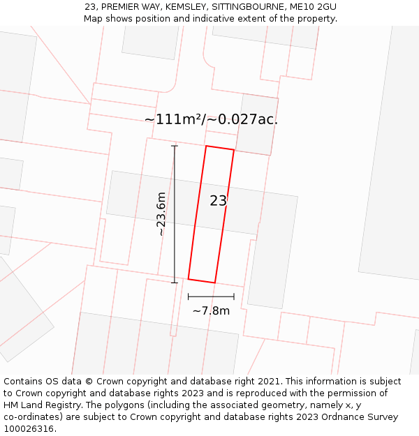 23, PREMIER WAY, KEMSLEY, SITTINGBOURNE, ME10 2GU: Plot and title map