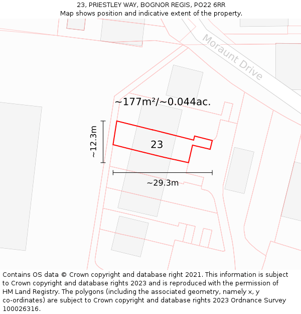 23, PRIESTLEY WAY, BOGNOR REGIS, PO22 6RR: Plot and title map