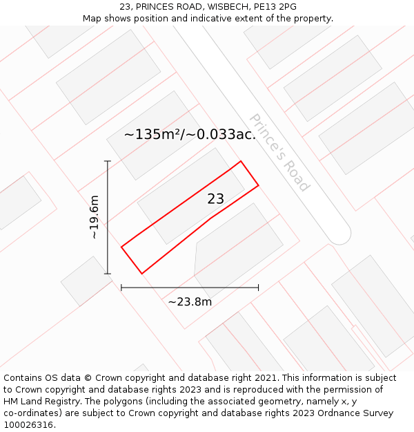 23, PRINCES ROAD, WISBECH, PE13 2PG: Plot and title map