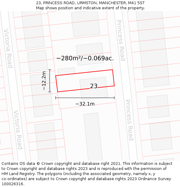23, PRINCESS ROAD, URMSTON, MANCHESTER, M41 5ST: Plot and title map