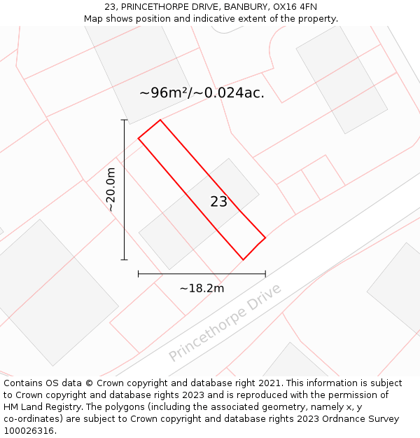 23, PRINCETHORPE DRIVE, BANBURY, OX16 4FN: Plot and title map