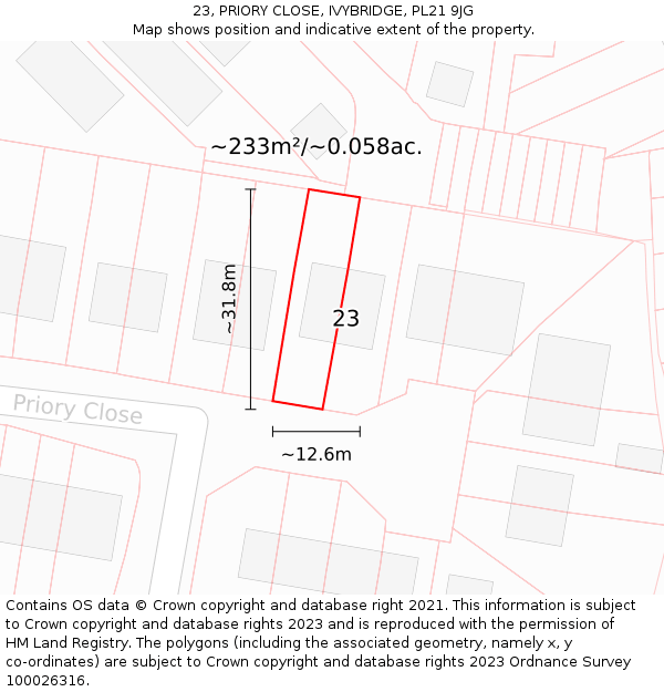 23, PRIORY CLOSE, IVYBRIDGE, PL21 9JG: Plot and title map