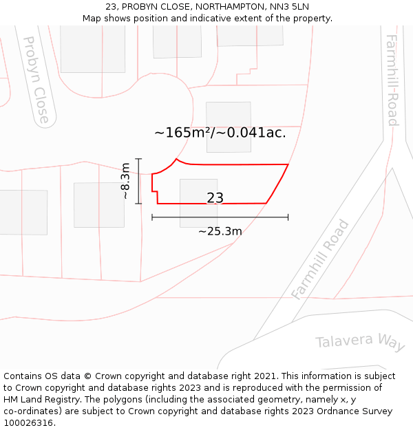 23, PROBYN CLOSE, NORTHAMPTON, NN3 5LN: Plot and title map