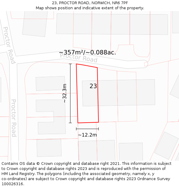 23, PROCTOR ROAD, NORWICH, NR6 7PF: Plot and title map