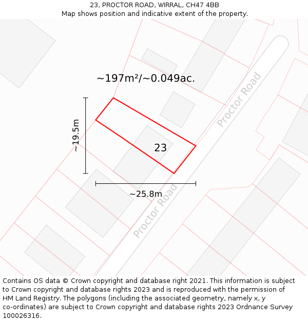 23, PROCTOR ROAD, WIRRAL, CH47 4BB: Plot and title map