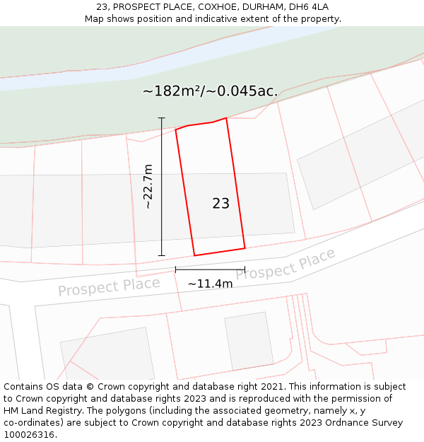 23, PROSPECT PLACE, COXHOE, DURHAM, DH6 4LA: Plot and title map