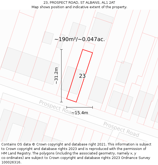 23, PROSPECT ROAD, ST ALBANS, AL1 2AT: Plot and title map