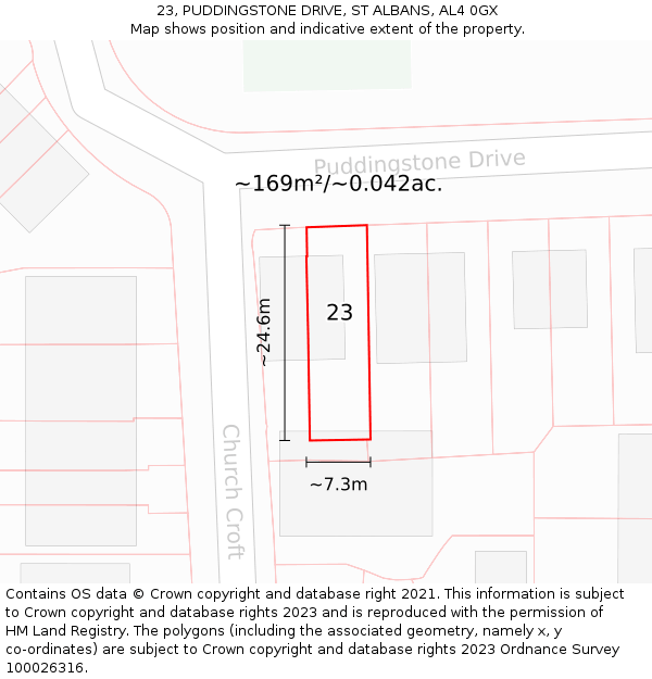 23, PUDDINGSTONE DRIVE, ST ALBANS, AL4 0GX: Plot and title map