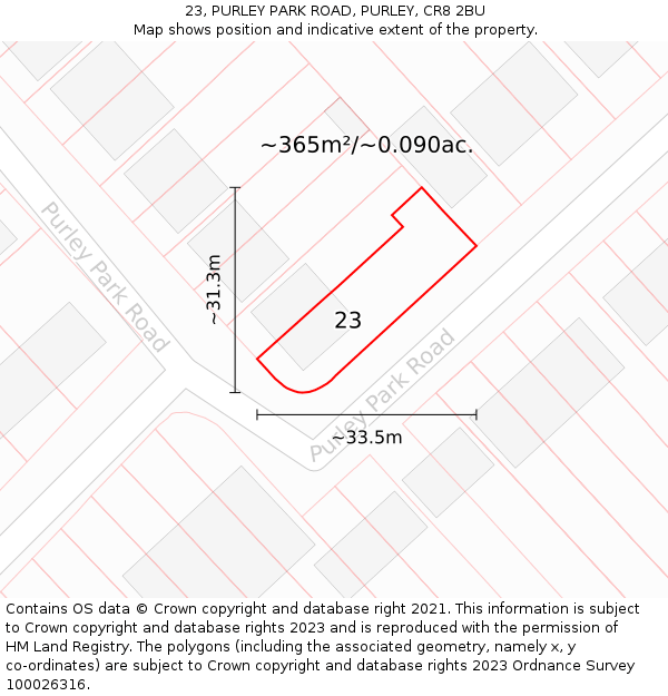 23, PURLEY PARK ROAD, PURLEY, CR8 2BU: Plot and title map