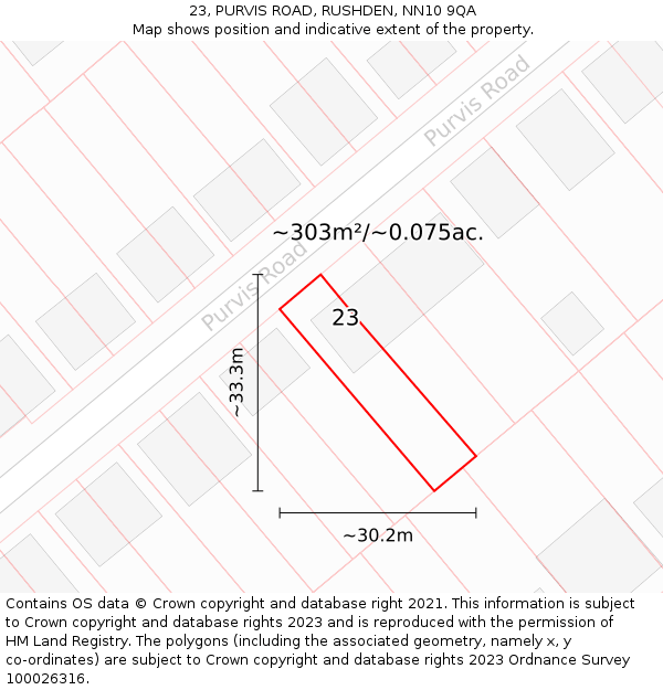23, PURVIS ROAD, RUSHDEN, NN10 9QA: Plot and title map