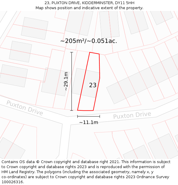 23, PUXTON DRIVE, KIDDERMINSTER, DY11 5HH: Plot and title map