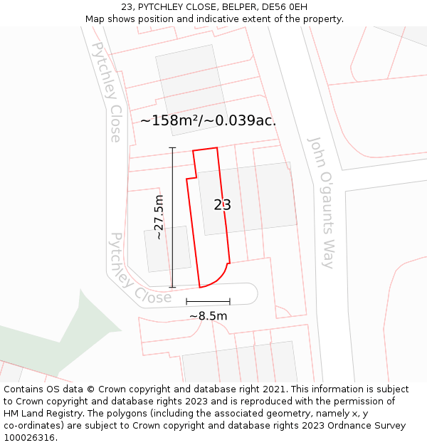 23, PYTCHLEY CLOSE, BELPER, DE56 0EH: Plot and title map