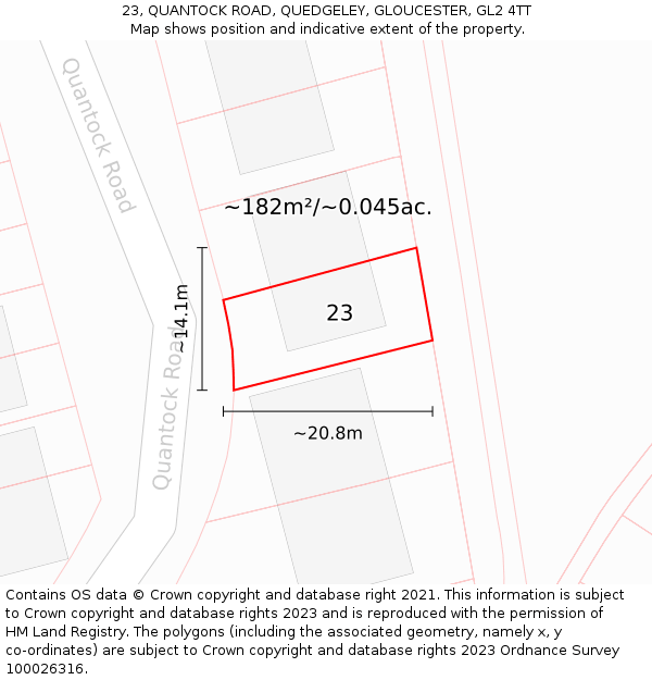 23, QUANTOCK ROAD, QUEDGELEY, GLOUCESTER, GL2 4TT: Plot and title map