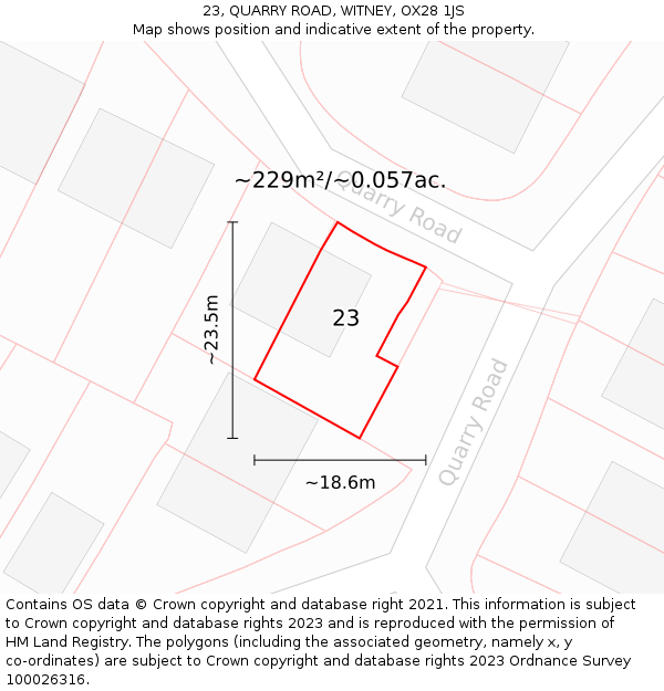 23, QUARRY ROAD, WITNEY, OX28 1JS: Plot and title map