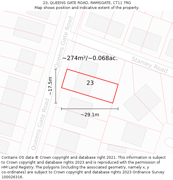 23, QUEENS GATE ROAD, RAMSGATE, CT11 7RG: Plot and title map