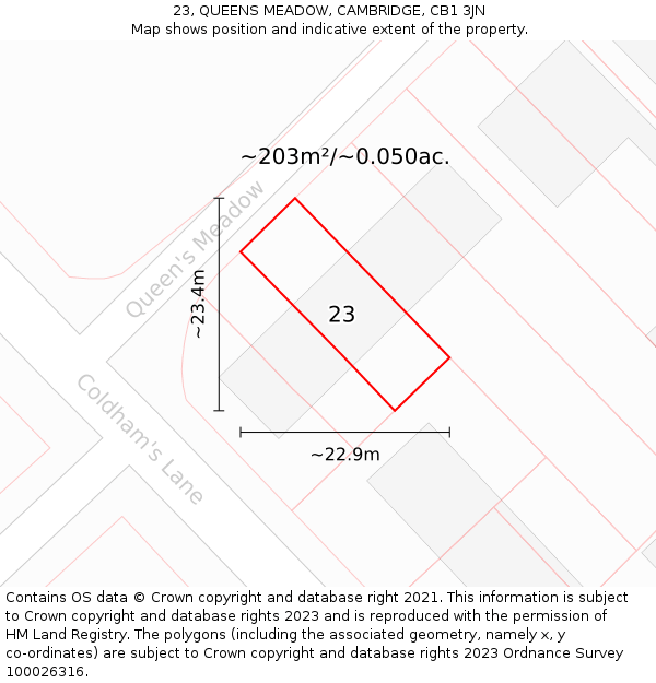 23, QUEENS MEADOW, CAMBRIDGE, CB1 3JN: Plot and title map